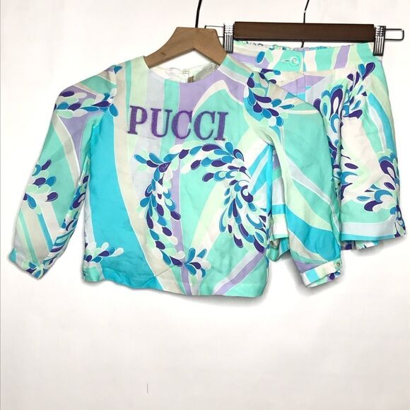 Emilio Pucci Kids Youth Girls Short Set Italy Size 4/5 Graphic Print Multi Color